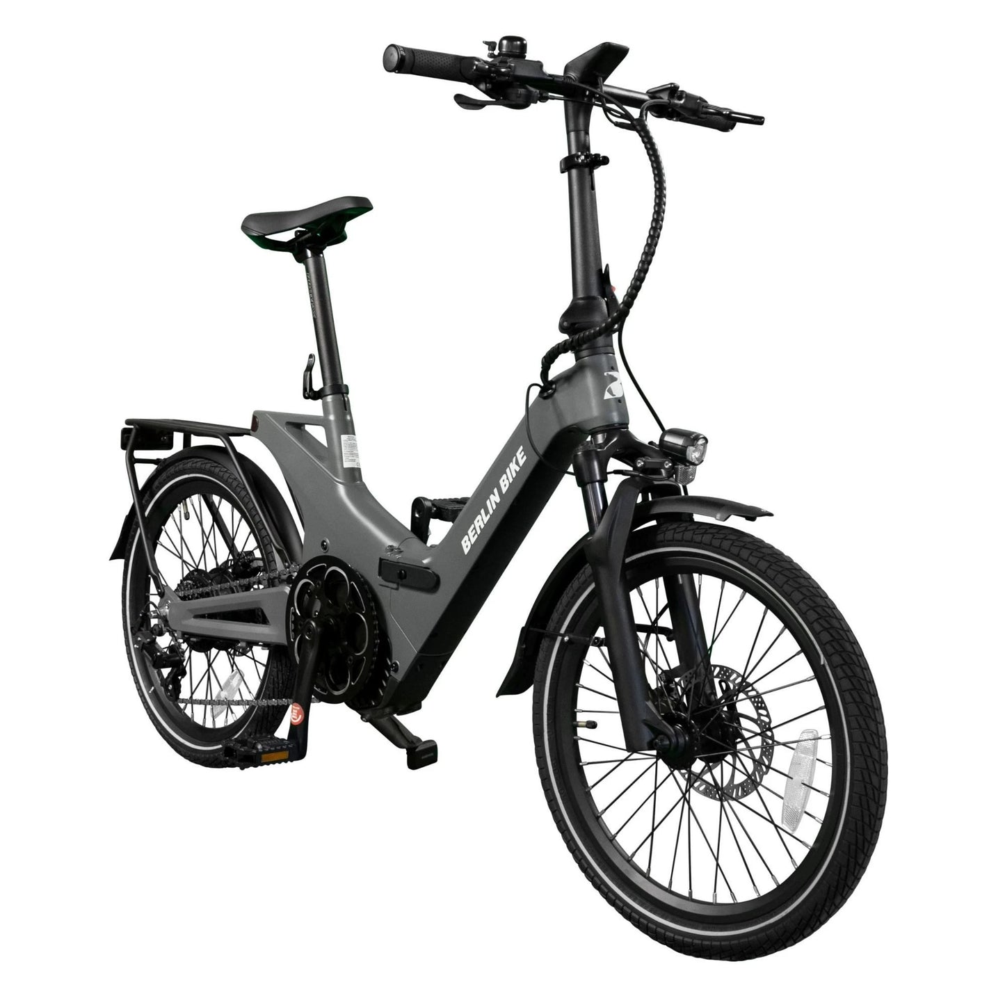 Berlin Bike 2GO Folding E-Bike 20 Inch, Matt grau 45grad frontansicht 1080x1080