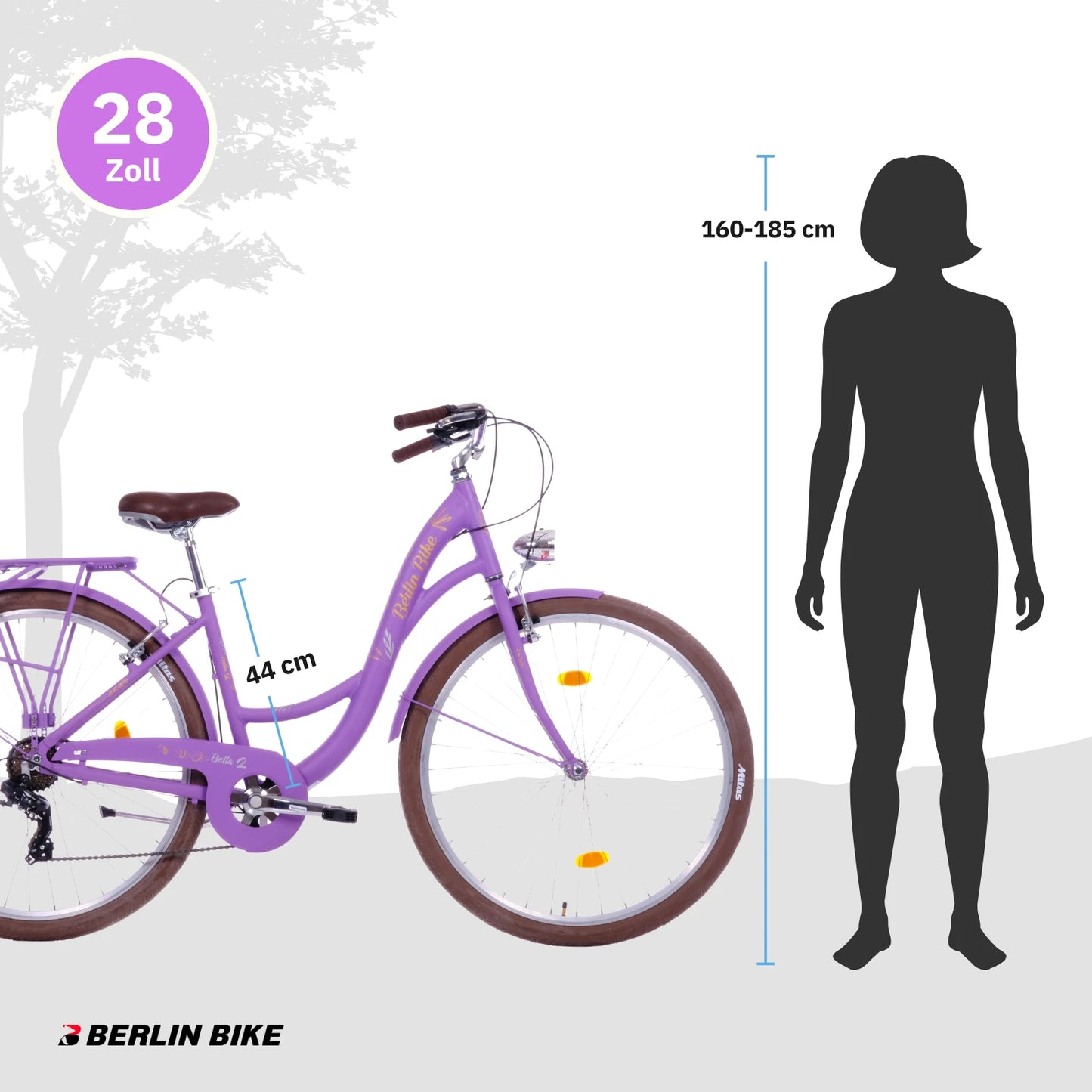 Berlin Bike Bella2 City Bike 28 Inch, Zoll lila groessenempfehlung 160 185cm 1080x1080