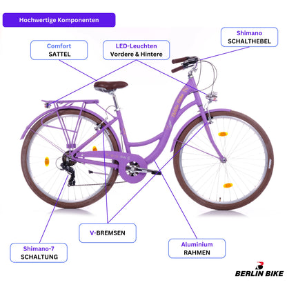 Berlin Bike Bella2 City Bike 28 Inch, Zoll lila hochwertige fahrradteile schema 1080x1080