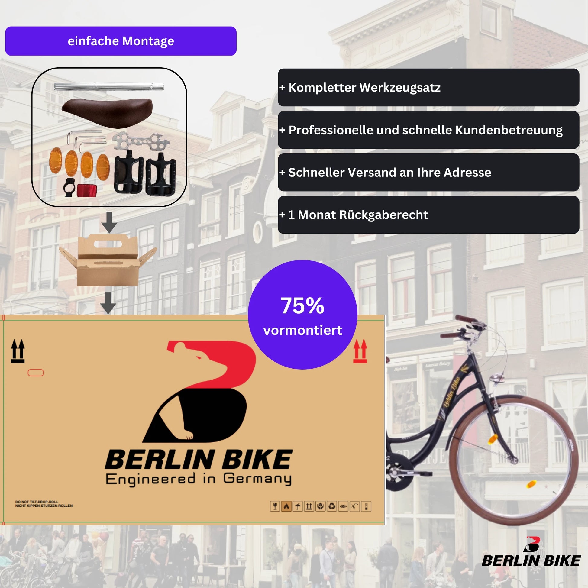 Berlin Bike Bella2 City Bike 28 Inch, Zoll schwarz 75 prozent vormontiert einfache montage 1080x1080