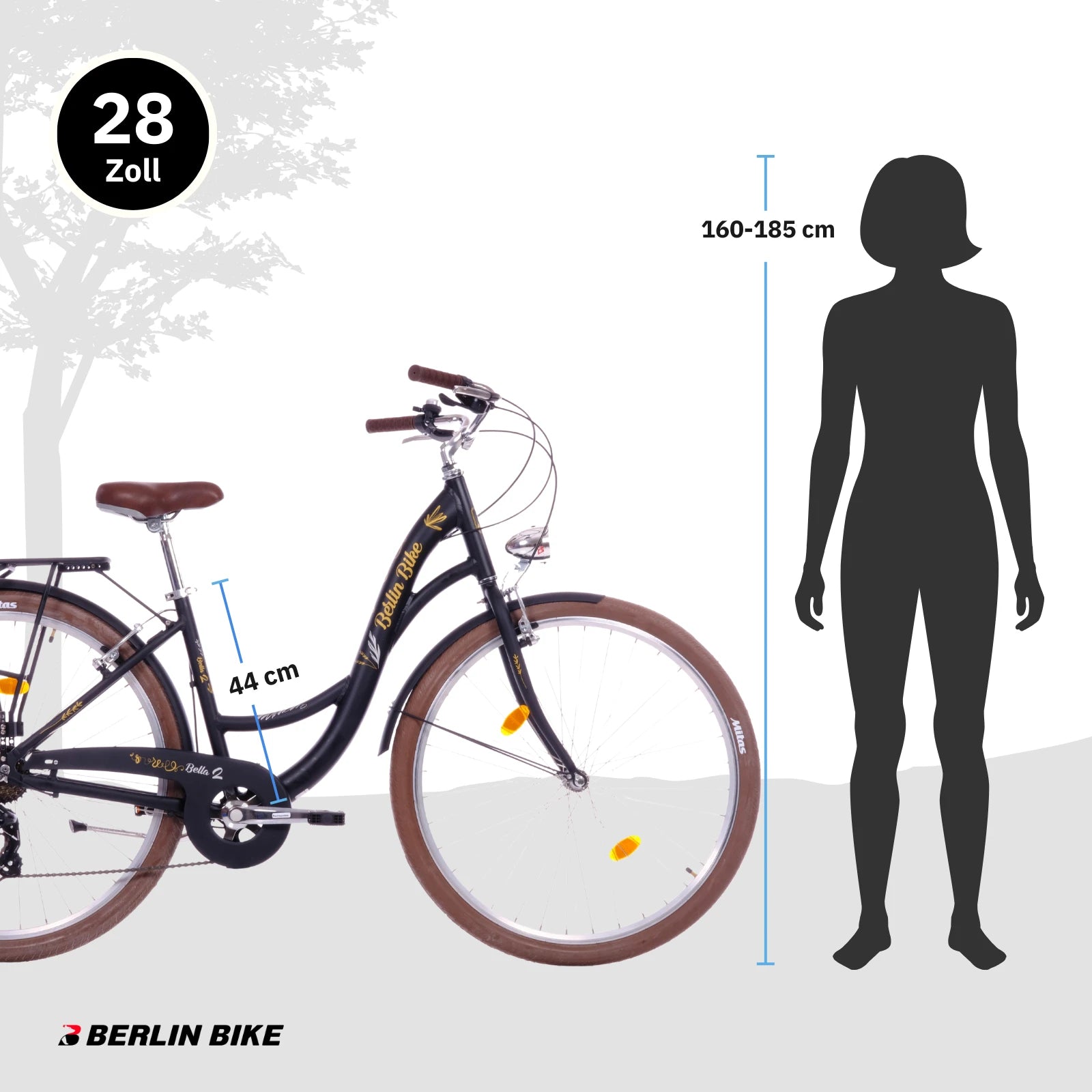 Berlin Bike Bella2 City Bike 28 Inch, Zoll schwarz groessenempfehlung 160 185cm 1080x1080