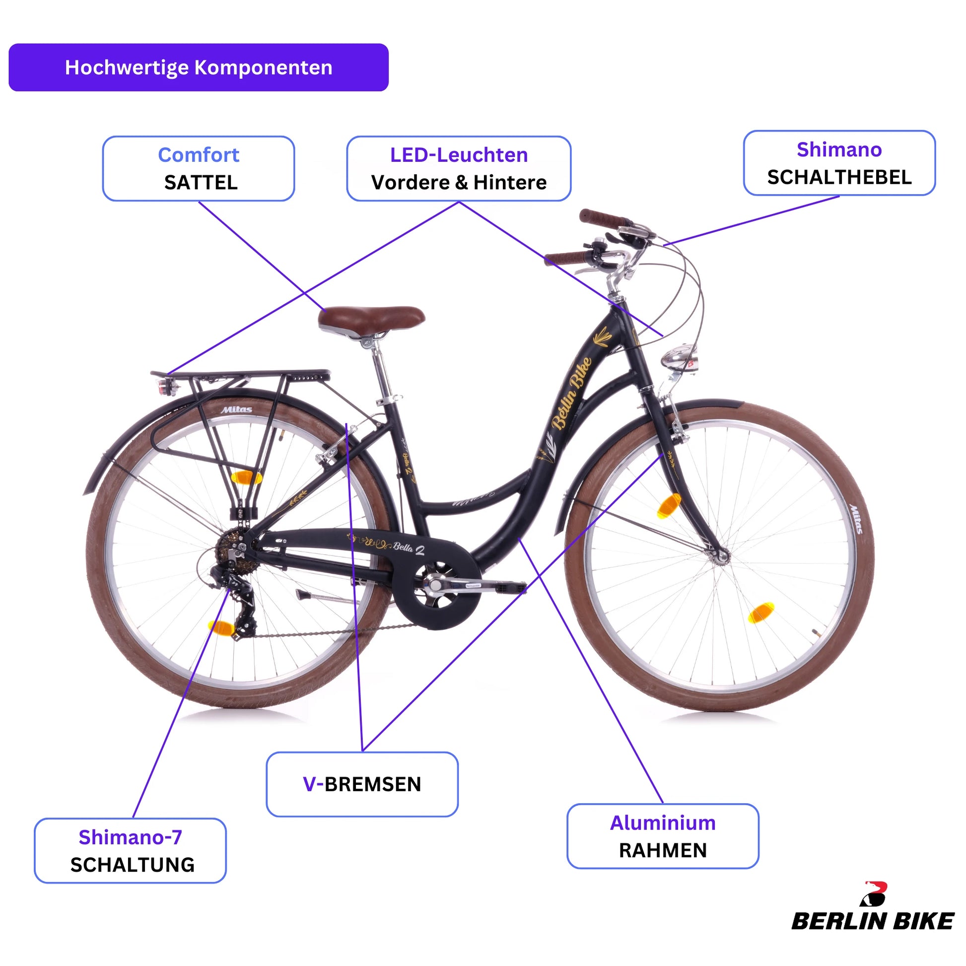 Berlin Bike Bella2 City Bike 28 Inch, Zoll schwarz hochwertige fahrradteile schema 1080x1080