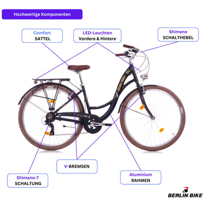 Berlin Bike Bella2 City Bike 28 Inch, Zoll schwarz hochwertige fahrradteile schema 1080x1080