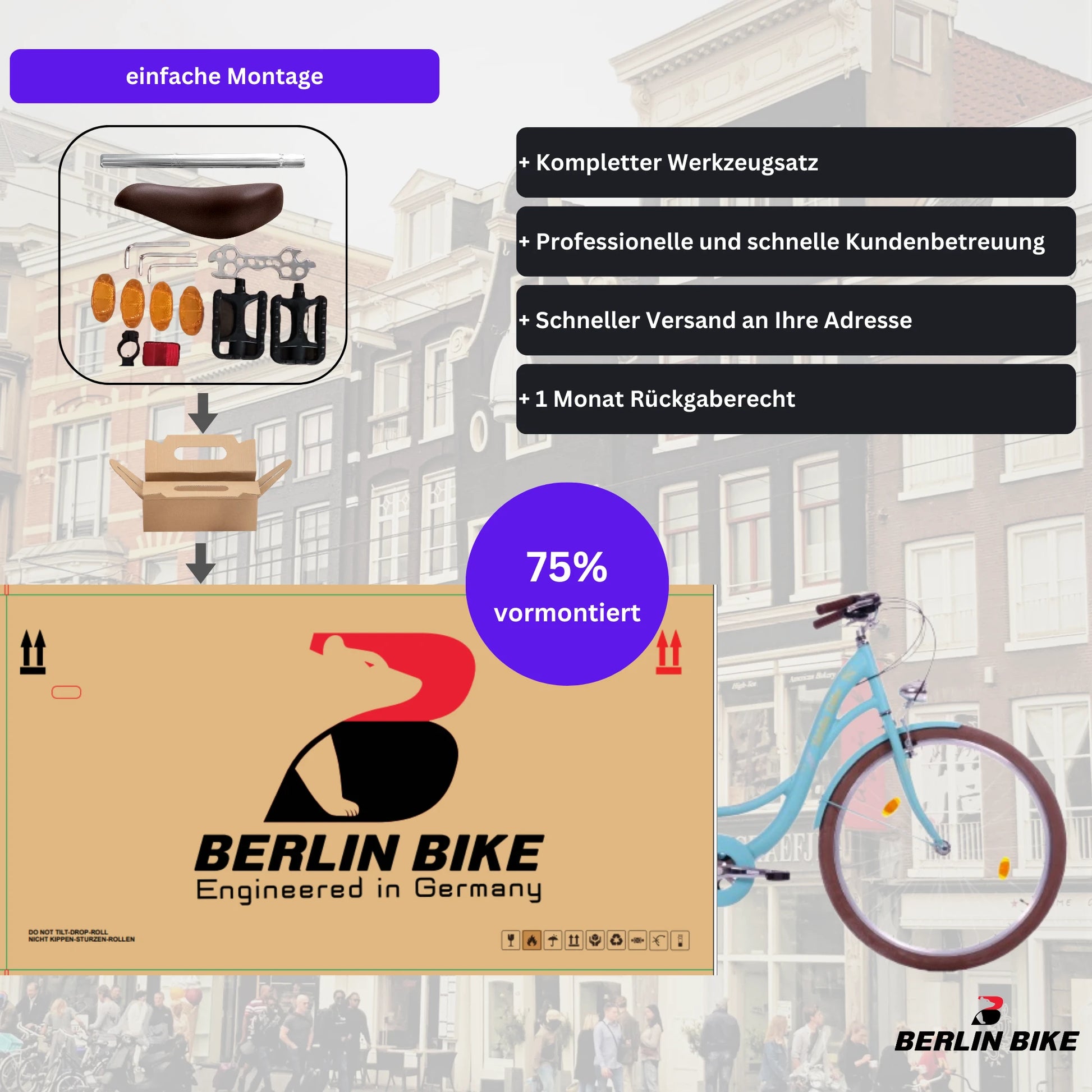 Berlin Bike Bella2 City Bike 28 Inch, Zoll tuerkis 75 prozent vormontiert einfache montage 1080x1080