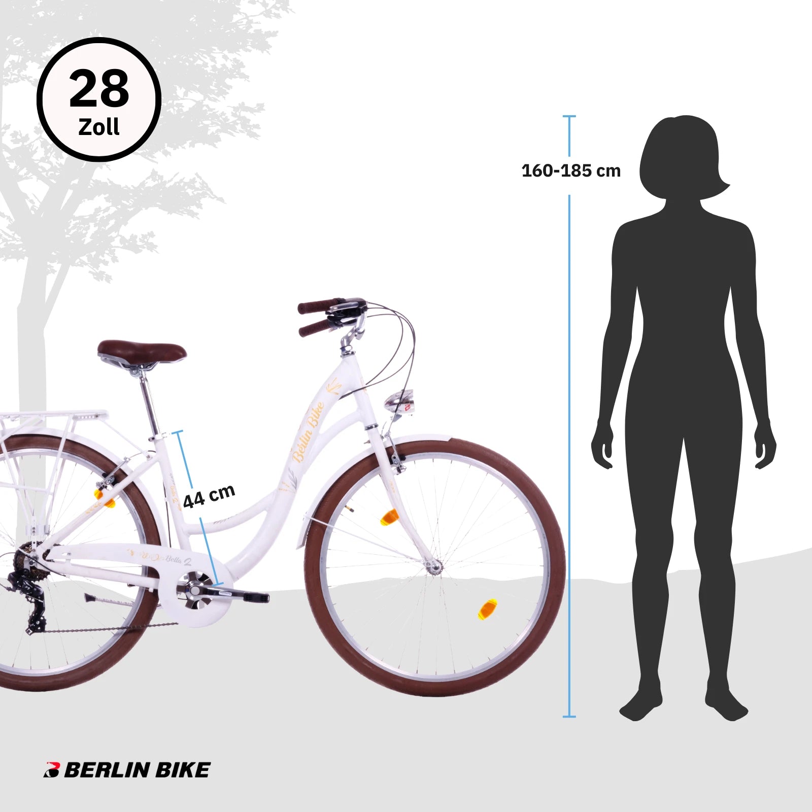 Berlin Bike Bella2 City Bike 28 Inch, Zoll weiss groessenempfehlung 160 185cm 1080x1080