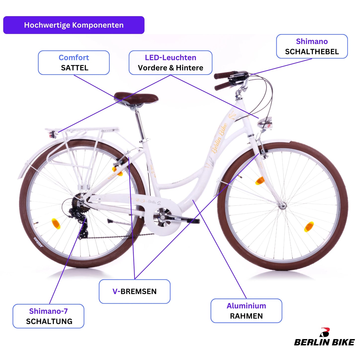 Berlin Bike Bella2 City Bike 28 Inch, Zoll weiss hochwertige fahrradteile schema 1080x1080