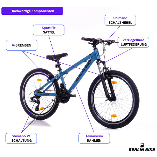 Berlin Bike MTB1 Youth Mountain Bike 24 Inch, Blau hochwertige fahrradteile schema 1080x1080
