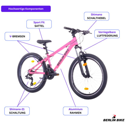 Berlin Bike MTB1 Youth Mountain Bike 24 Inch, Rosa hochwertige fahrradteile schema 1080x1080