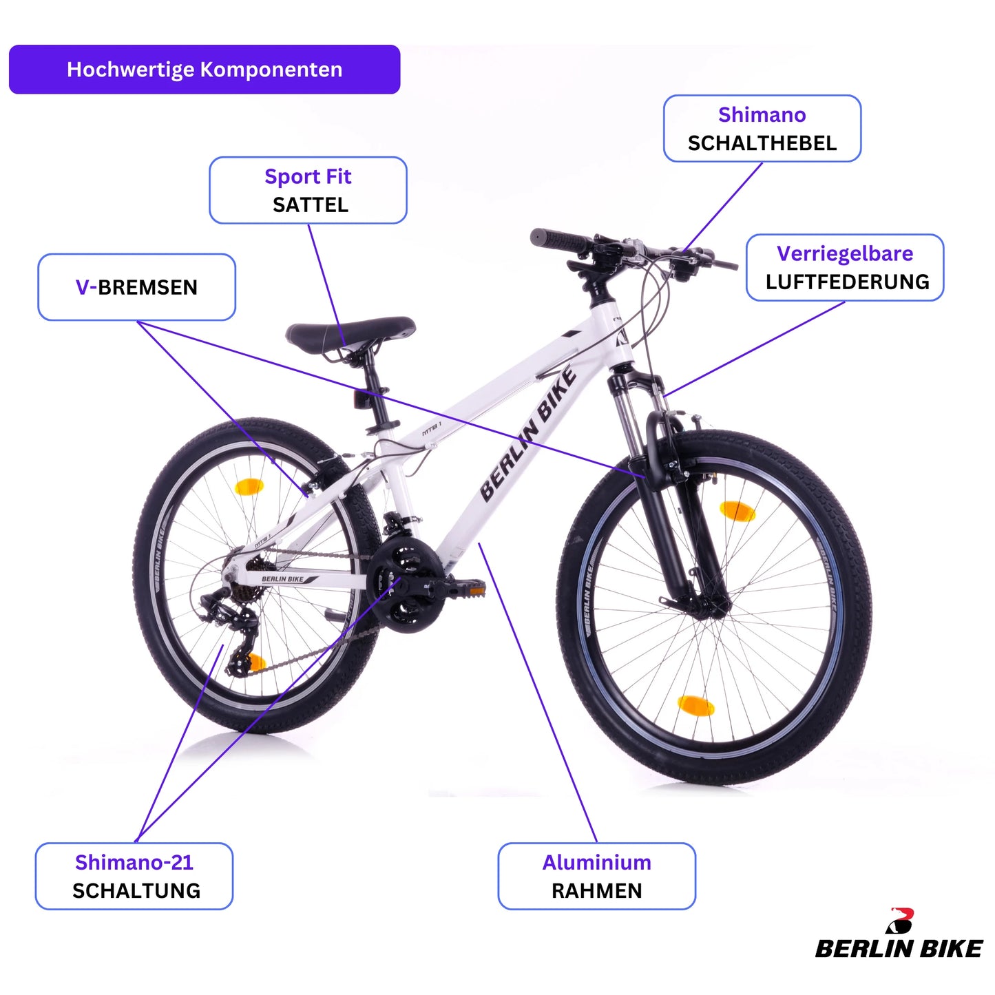 Berlin Bike MTB1 Youth Mountain Bike 24 Inch, Weiss hochwertige fahrradteile schema 1080x1080