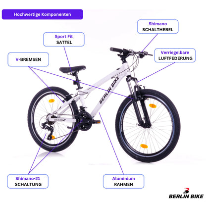 Berlin Bike MTB1 Youth Mountain Bike 24 Inch, Weiss hochwertige fahrradteile schema 1080x1080