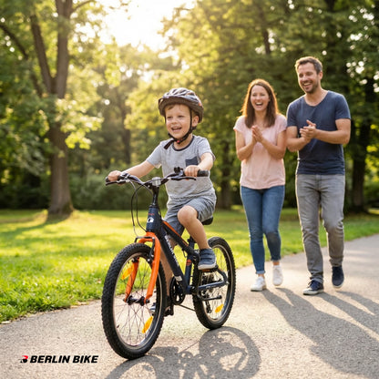 Berlin Bike Grizz Kinderfahrrad 20 Zoll, Orange lifestyle junge faehrt fahrrad im park 1080x1080