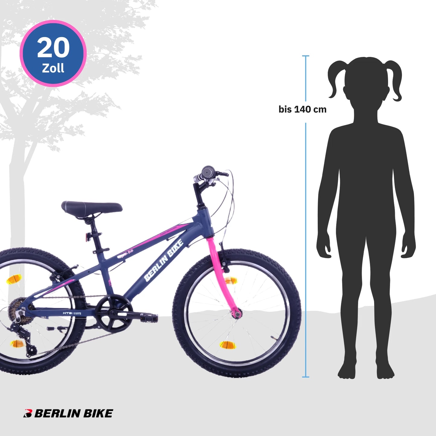 Berlin Bike Grizz Kinderfahrrad 20 Zoll, Rosa groessenempfehlung bis 140cm 1080x1080