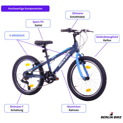 Berlin Bike Grizz Kinderfahrrad 20 Zoll, Blau hochwertige fahrradteile schema 1080x1080