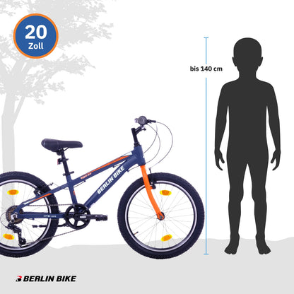 Berlin Bike Grizz Kinderfahrrad 20 Zoll, Orange groessenempfehlung bis 140cm