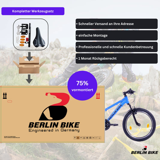 Berlin Bike MTB1 Kinderfahrrad 20 Zoll, Blau 75 prozent vormontiert einfache montage