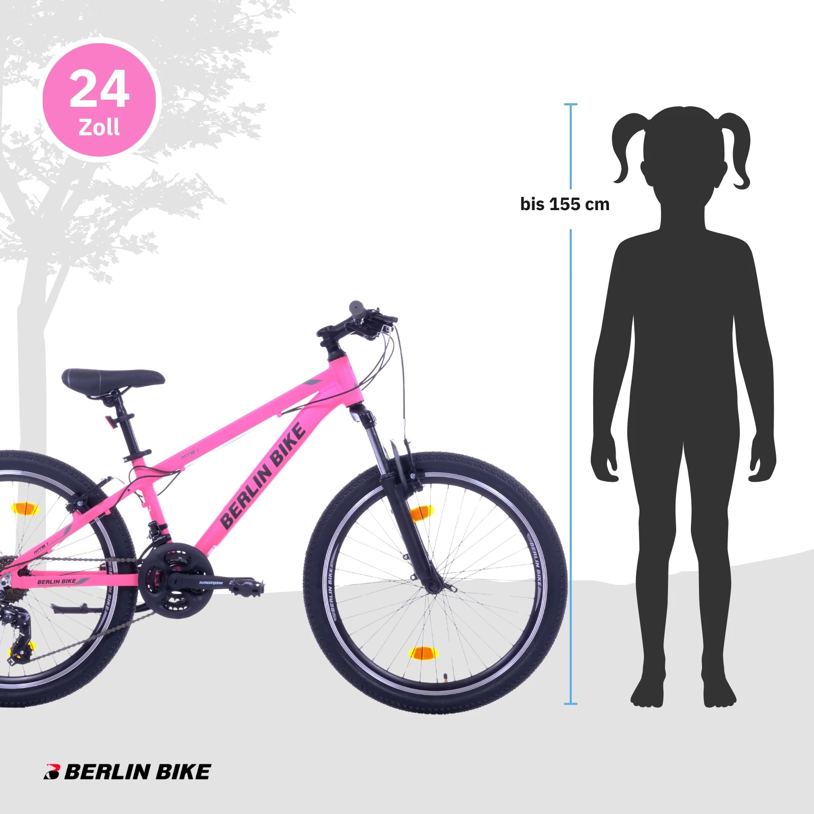 Berlin Bike MTB1 Youth Mountain Bike 24 Inch, Rosa groessenempfehlung bis 155cm 1080x1080