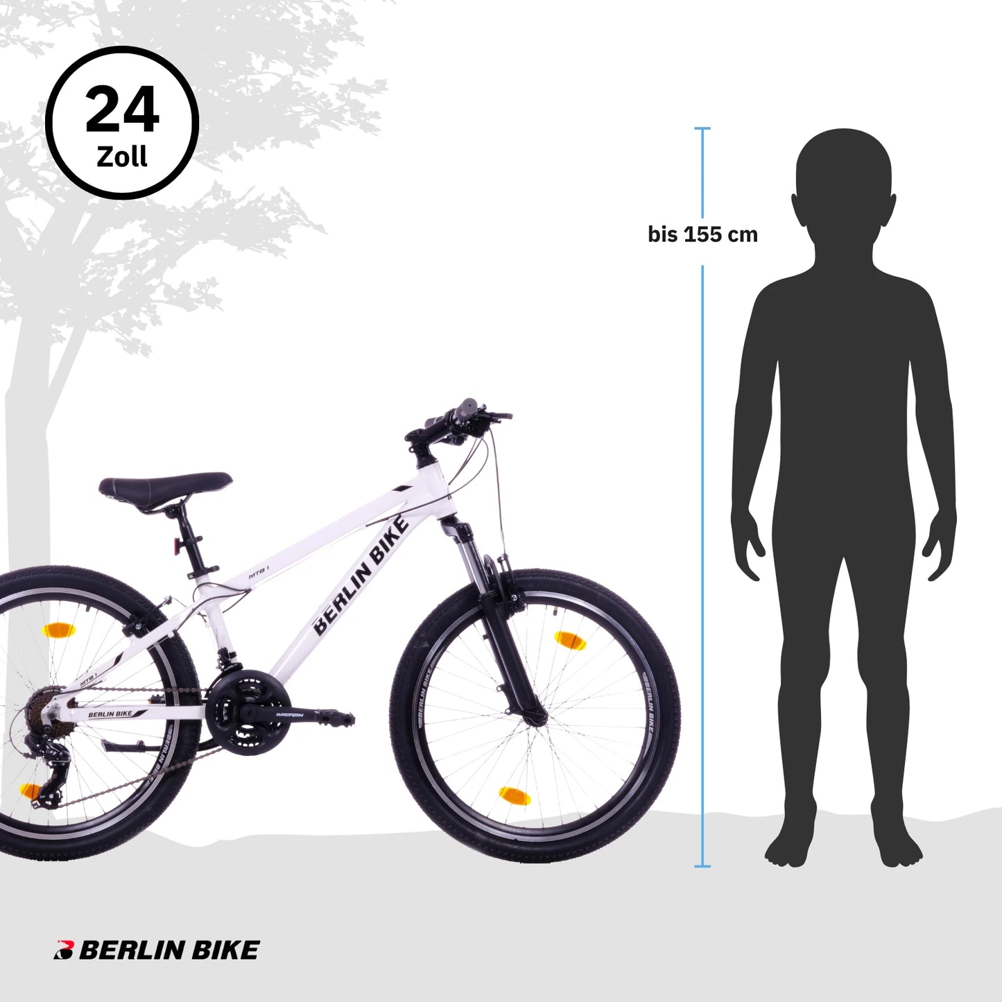 Berlin Bike MTB1 Youth Mountain Bike 24 Inch, Weiss groessenempfehlung bis 155cm 1080x1080