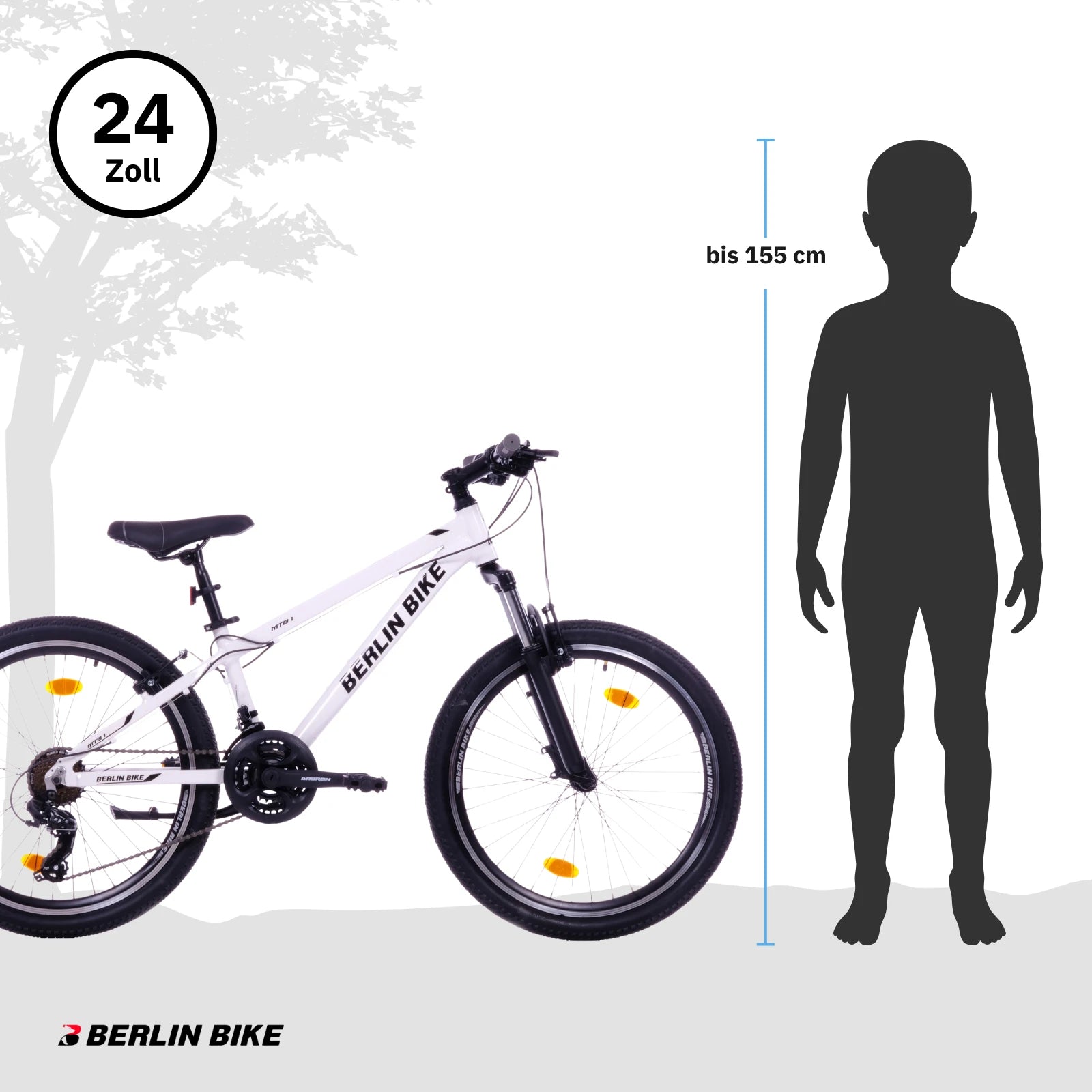 Berlin Bike MTB1 Youth Mountain Bike 24 Inch, Weiss groessenempfehlung bis 155cm 1080x1080