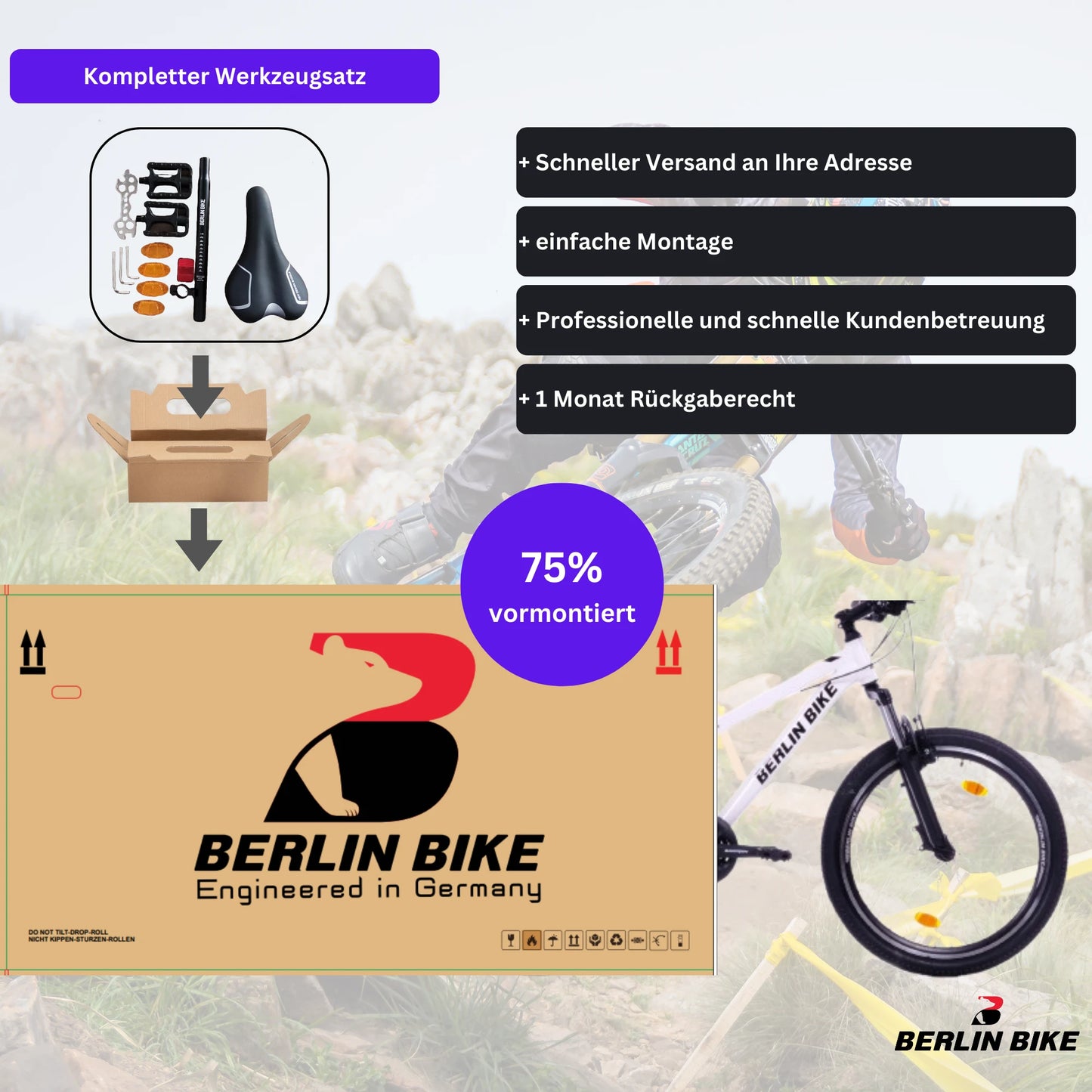 Berlin Bike MTB1 Youth Mountain Bike 24 Inch, Zoll weiss 75 prozent vormontiert einfache montage 1080x1080