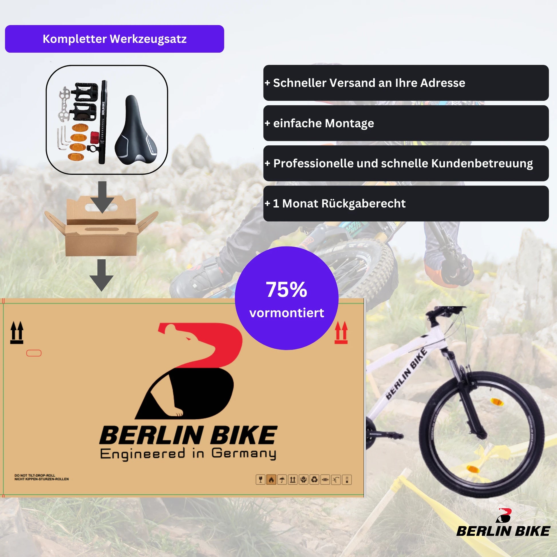 Berlin Bike MTB1 Youth Mountain Bike 24 Inch, Zoll weiss 75 prozent vormontiert einfache montage 1080x1080
