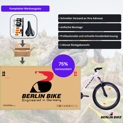 Berlin Bike MTB1 Youth Mountain Bike 24 Inch, Zoll weiss 75 prozent vormontiert einfache montage 1080x1080