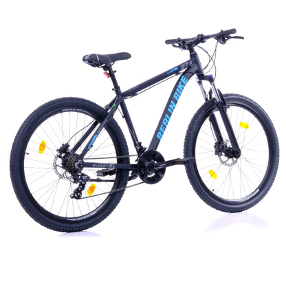 Berlin Bike MTB1 Mountainbike 26 Zoll, Schwarz mit blauem sticker 45grad rueckansicht 1080x1080