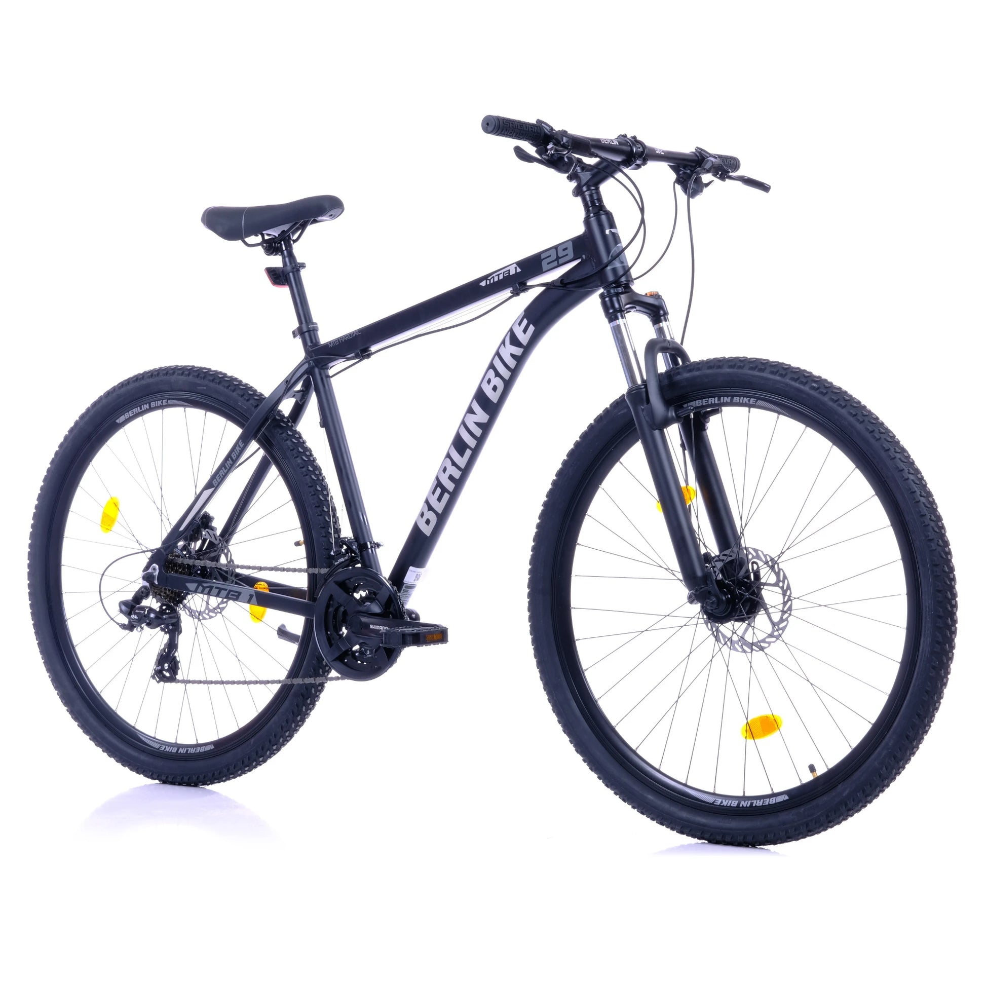 Berlin Bike MTB1 Mountain Bike, 29 zoll schwarz 45grad frontansicht 1080x1080
