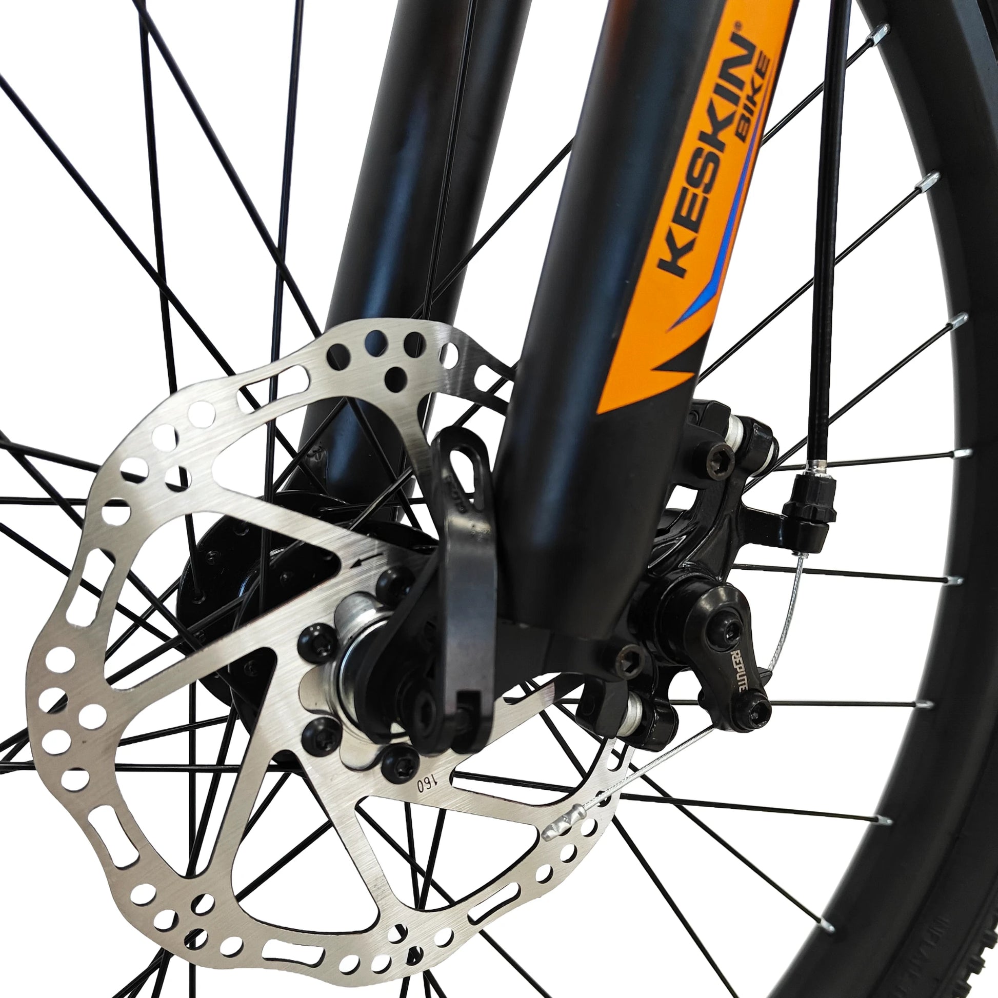 Keskin EBike MTB1 Youth Mountain Bike 24 Inch, Zoll orange vorne diskbremse ansicht 1080x1080