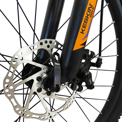 Keskin EBike MTB1 Youth Mountain Bike 24 Inch, Zoll orange vorne diskbremse ansicht 1080x1080