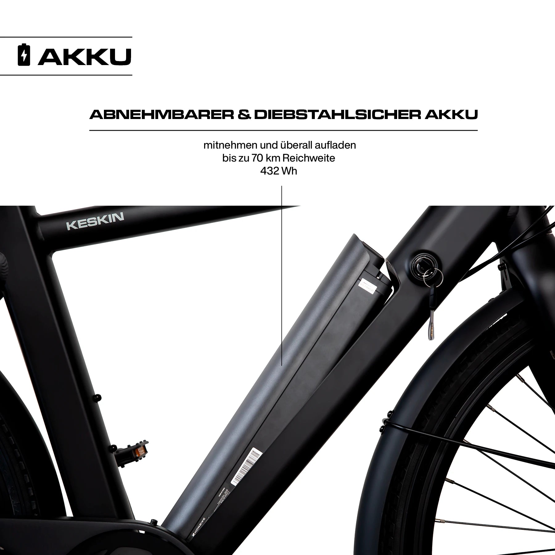 Keskin EBike cBike1 City E-Bike 28 Inch, Matt black akku 70km reichweite 1080x1080