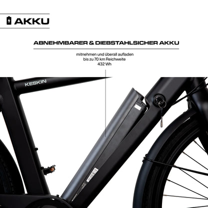 Keskin EBike cBike1 City E-Bike 28 Inch, Matt black akku 70km reichweite 1080x1080