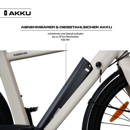 Keskin EBike cBike1 City E-Bike 28 Inch, Matt sand akku 70km reichweite 1080x1080