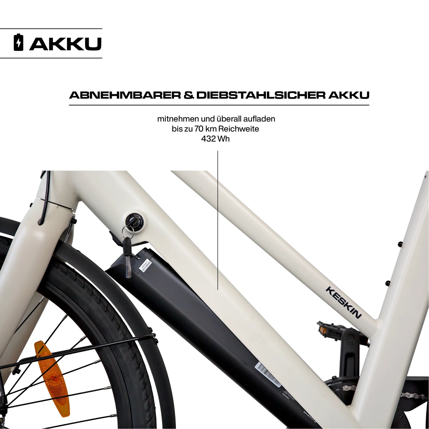 Keskin EBike cBike1 City E-Bike 26 Inch, Cbike1v matt sand 70km reichweite akku schliesssystem 1080x1080